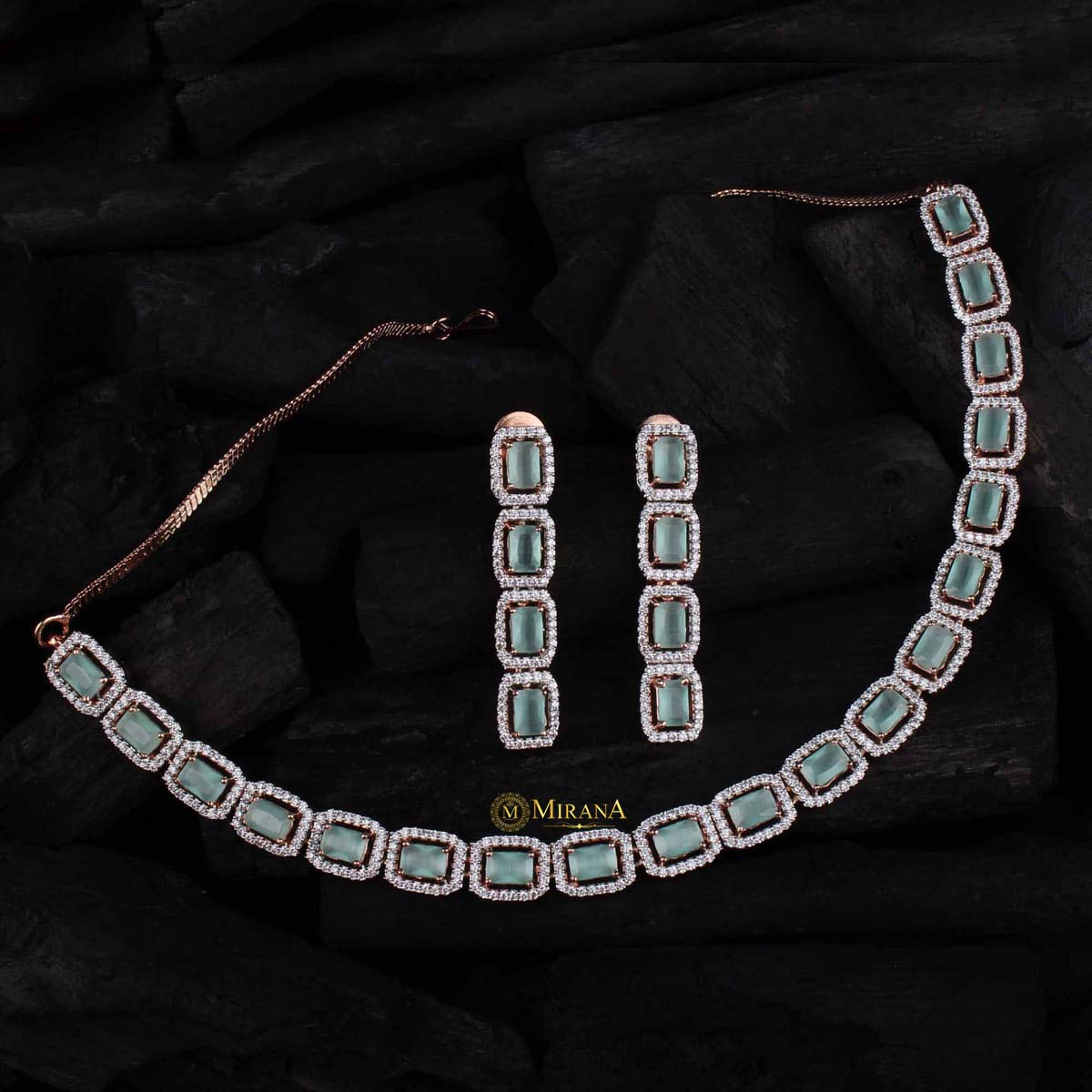 CZ Rectangular Shaped Necklace Set