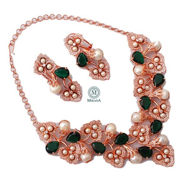 Feria Emerald Green Pearl Fusion Necklace Set