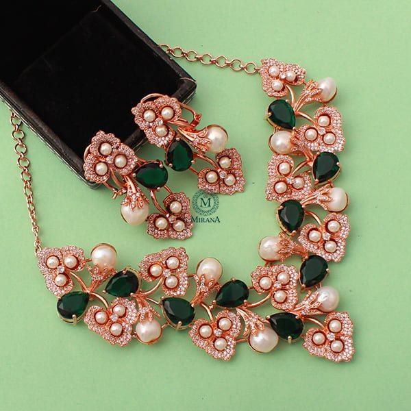 Feria Emerald Green Pearl Fusion Necklace Set