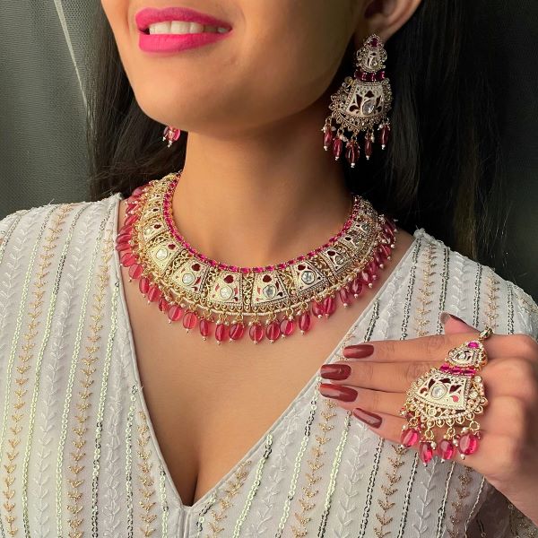 Shaniya Ruby Meenakari Polki Necklace Set