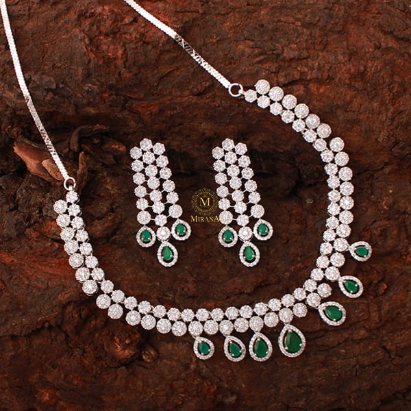 Bailey Green CZ Designer Necklace Set