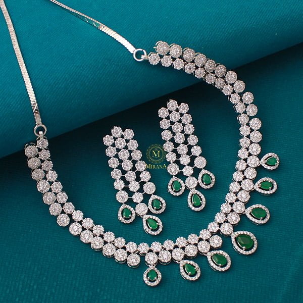 Bailey Green CZ Designer Necklace Set