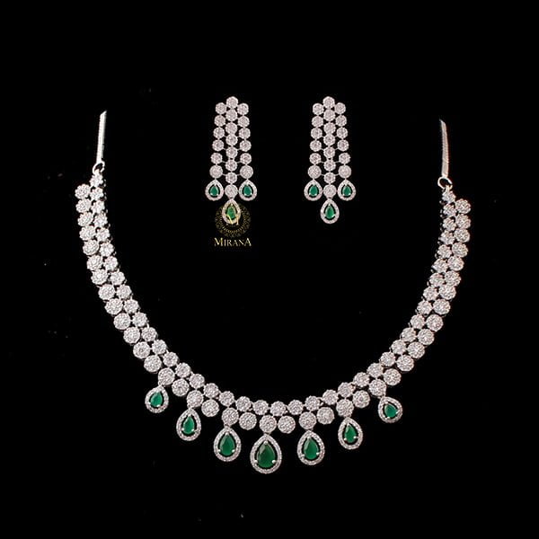 Bailey Green CZ Designer Necklace Set