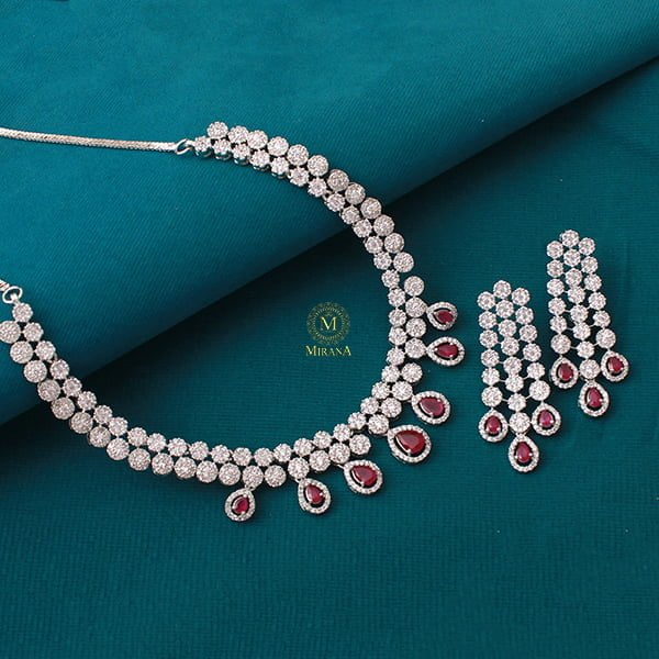 Bailey Ruby CZ Designer Necklace Set