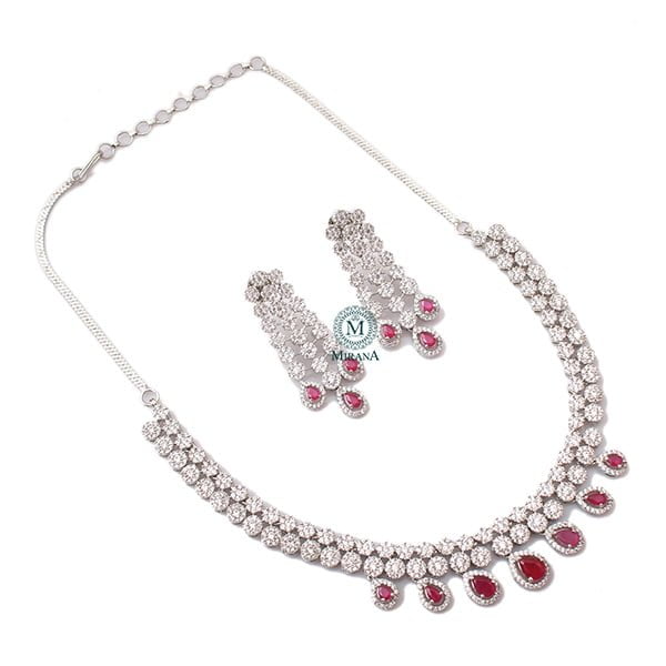 Bailey Ruby CZ Designer Necklace Set