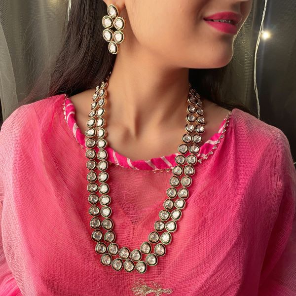 Radhika Emerald Green Double Layered Long Necklace Set