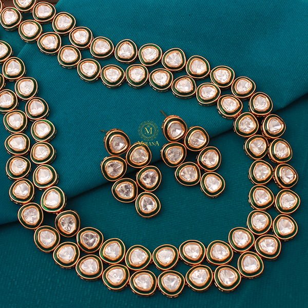 Radhika Emerald Green Double Layered Long Necklace Set