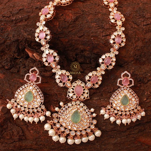 Rihana Multi Pastel Colour Polki Necklace Set