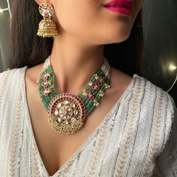 Kadambi Ruby Green Antique Necklace Set