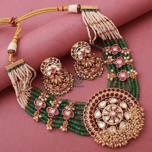 Kadambi Ruby Green Antique Necklace Set