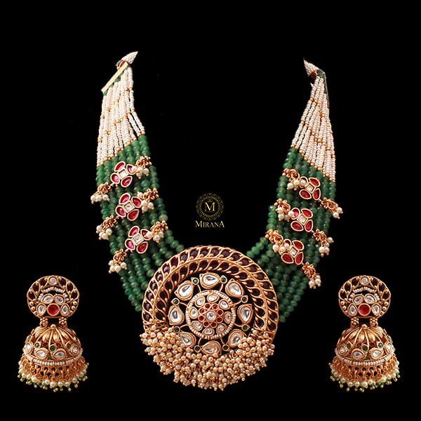 Kadambi Ruby Green Antique Necklace Set