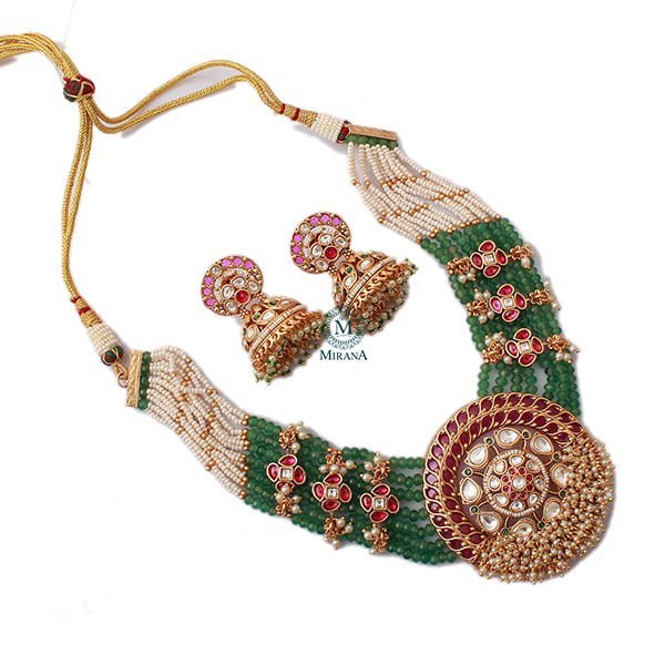 Kadambi Ruby Green Antique Necklace Set