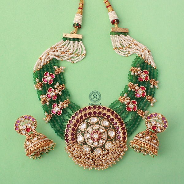 Kadambi Ruby Green Antique Necklace Set