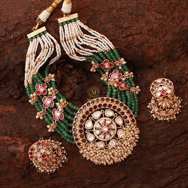 Kadambi Ruby Green Antique Necklace Set