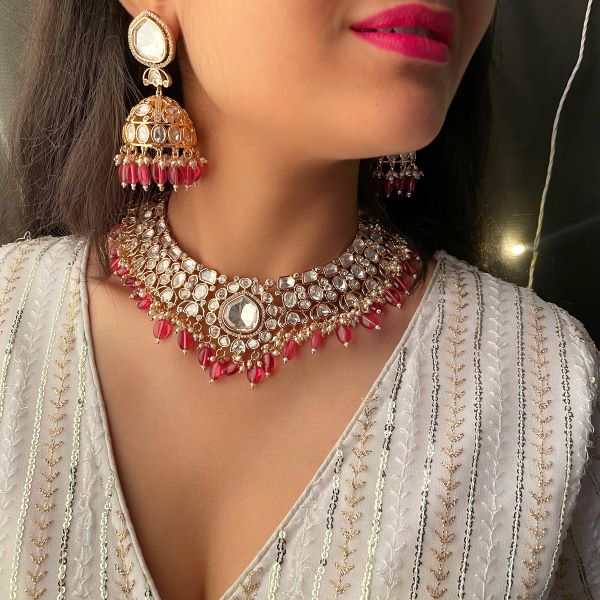 Rupali Ruby Polki Designer Necklace Set