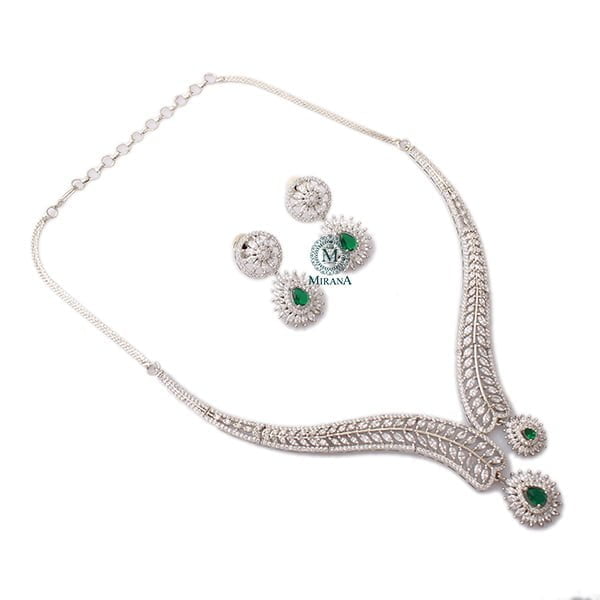 Alice Emerald Green CZ Designer Necklace Set