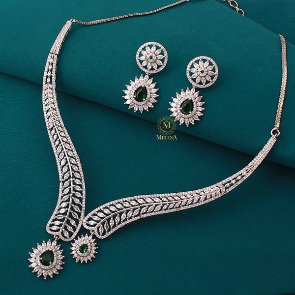 Alice Emerald Green CZ Designer Necklace Set