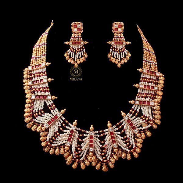 Kasturi Ruby Colour Antique Necklace Set