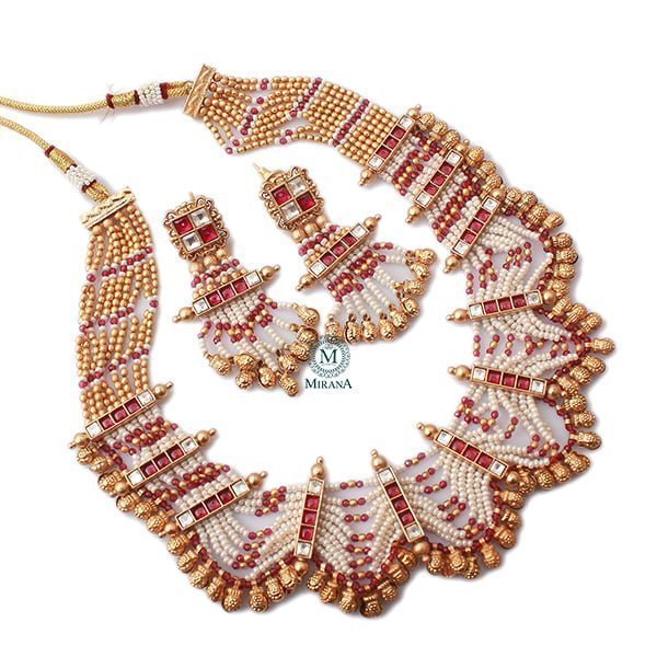 Kasturi Ruby Colour Antique Necklace Set