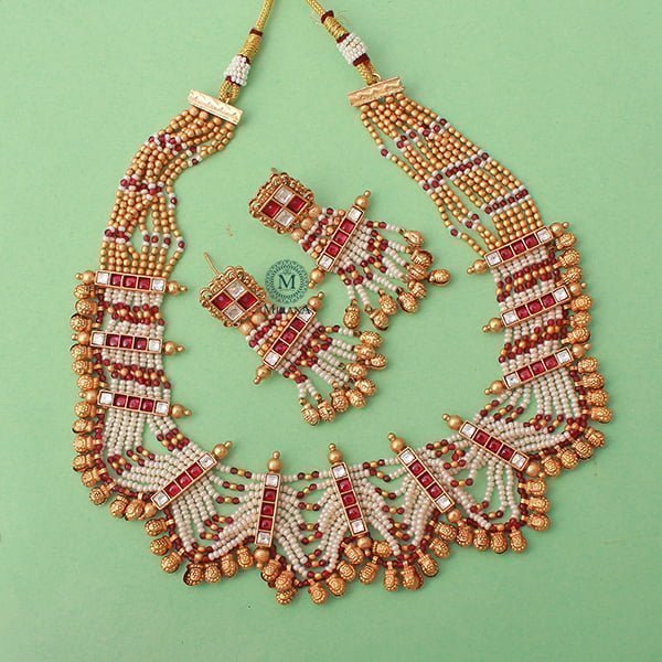 Kasturi Ruby Colour Antique Necklace Set