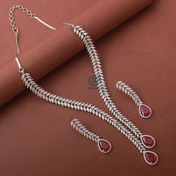 Kate V Line Ruby CZ Designer Necklace Set