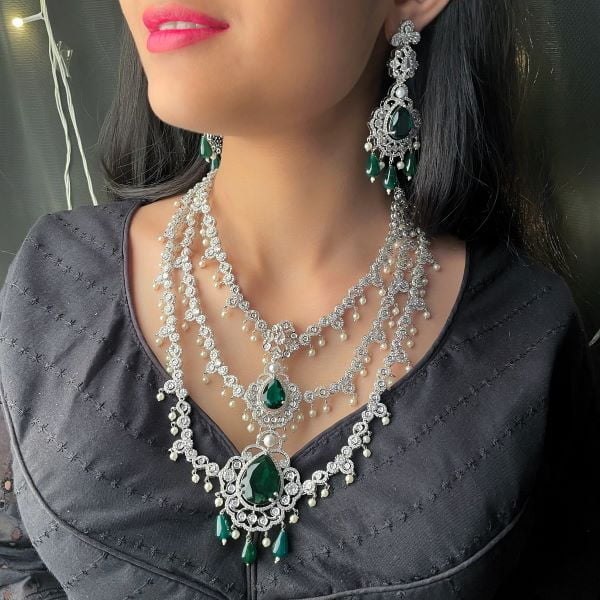 Elizi Emerald Green Layered Necklace Set