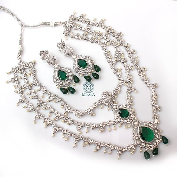 Elizi Emerald Green Layered Necklace Set