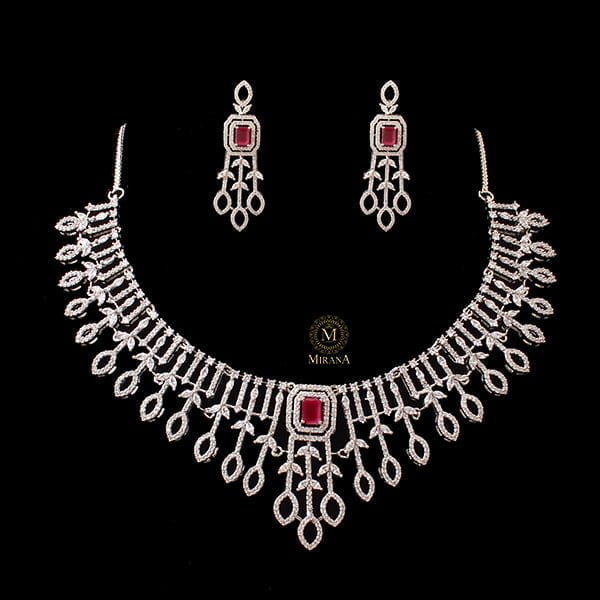 Giana Ruby CZ Designer Necklace Set