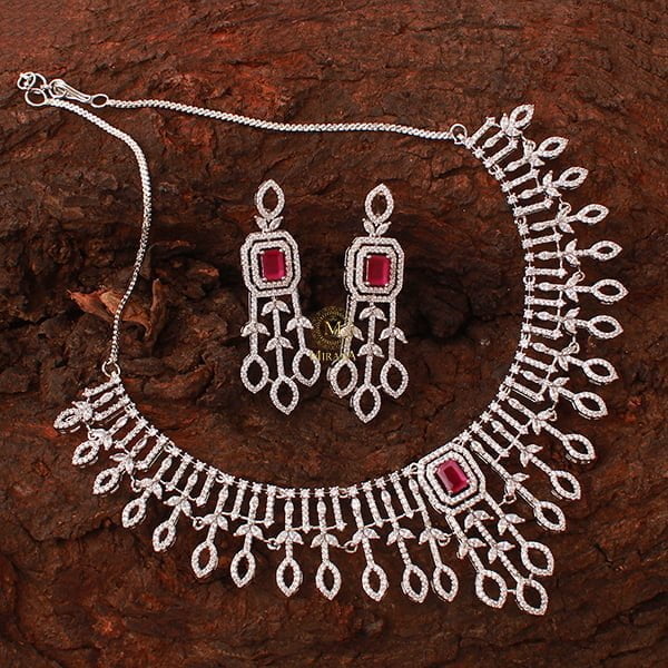 Giana Ruby CZ Designer Necklace Set