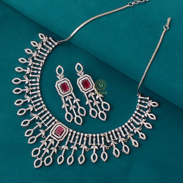 Giana Ruby CZ Designer Necklace Set