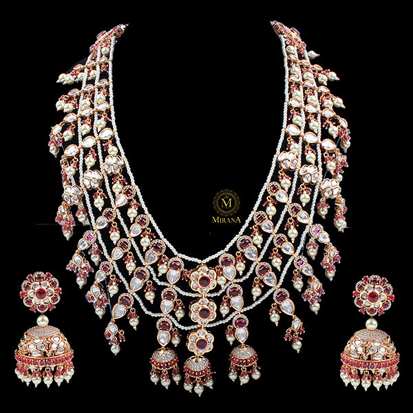 Aadrika Ruby Pearl Polki Designer Necklace Set