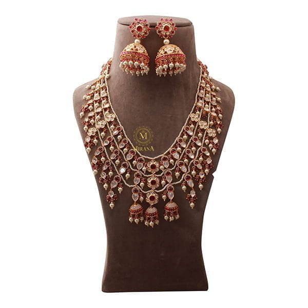 Aadrika Ruby Pearl Polki Designer Necklace Set