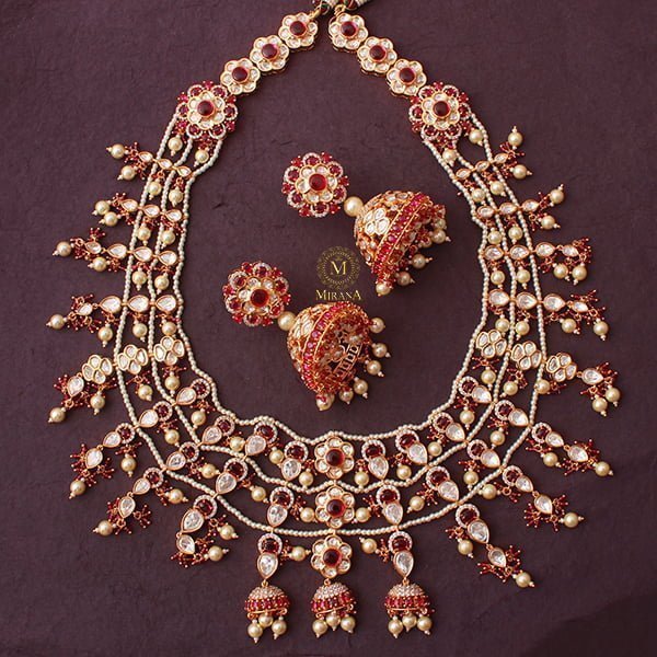 Aadrika Ruby Pearl Polki Designer Necklace Set