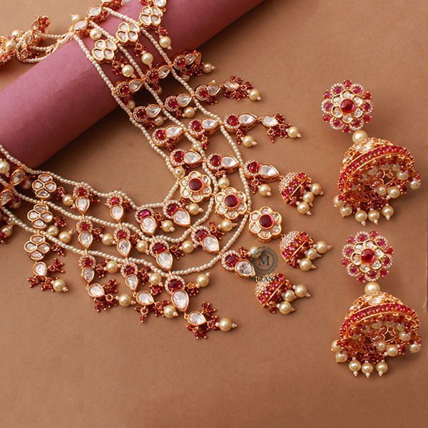 Aadrika Ruby Pearl Polki Designer Necklace Set