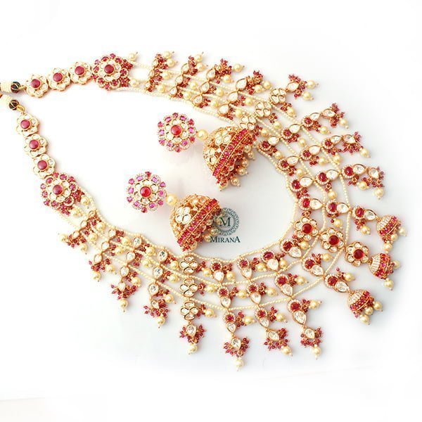 Aadrika Ruby Pearl Polki Designer Necklace Set