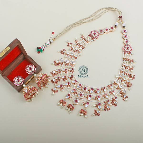 Aadrika Ruby Pearl Polki Designer Necklace Set