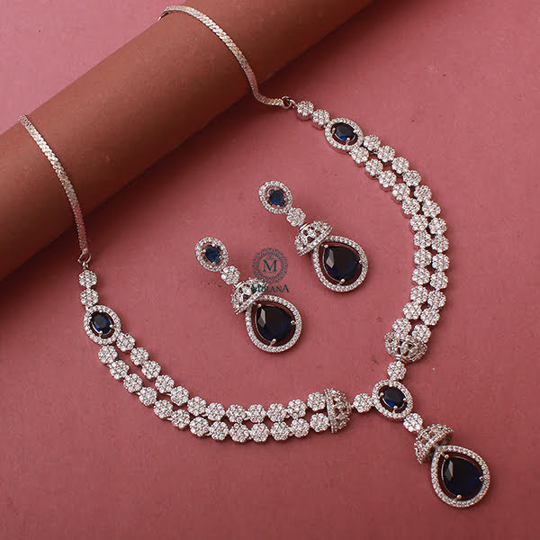 Ceria Sapphire Blue Layered Necklace Set