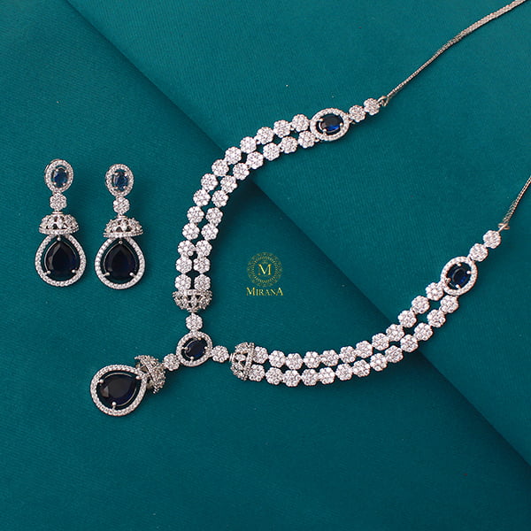 Ceria Sapphire Blue Layered Necklace Set