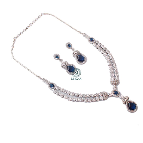 Ceria Sapphire Blue Layered Necklace Set