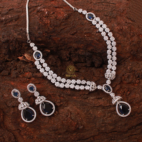 Ceria Sapphire Blue Layered Necklace Set