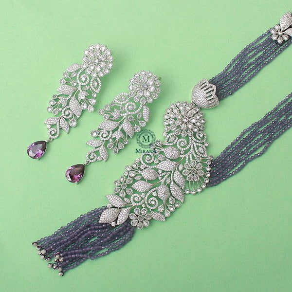 Layla Lavender Designer Long Necklace Set