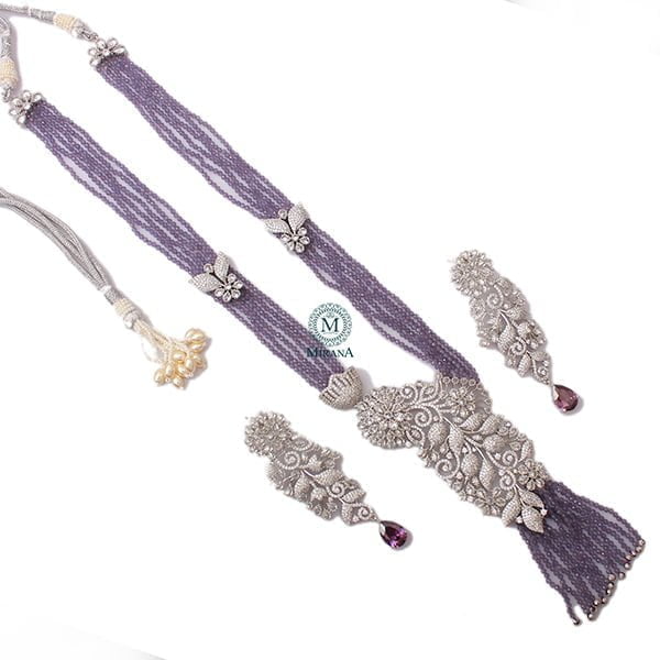 Layla Lavender Designer Long Necklace Set