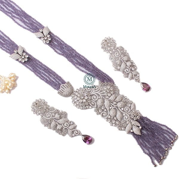 Layla Lavender Designer Long Necklace Set