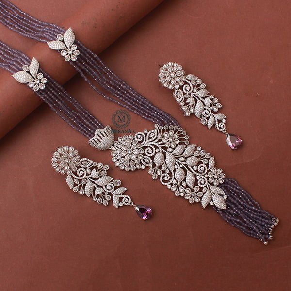 Layla Lavender Designer Long Necklace Set