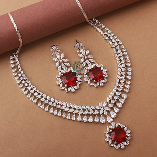 Clora Ruby CZ Designer Necklace Set