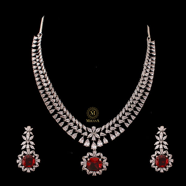 Clora Ruby CZ Designer Necklace Set