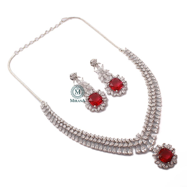 Clora Ruby CZ Designer Necklace Set