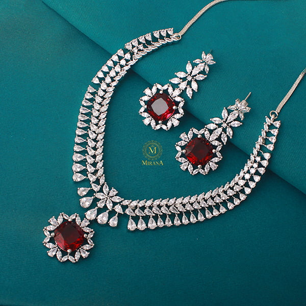 Clora Ruby CZ Designer Necklace Set