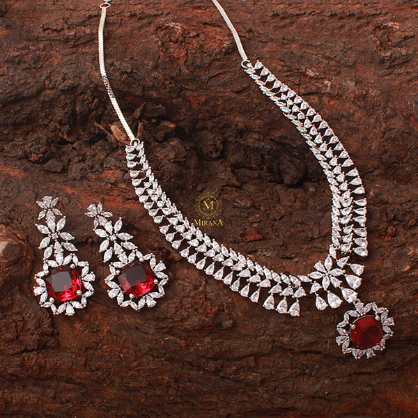 Clora Ruby CZ Designer Necklace Set