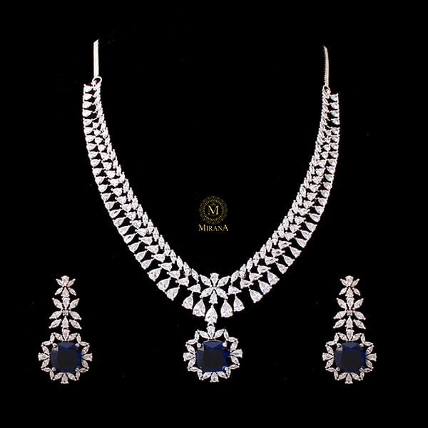 Clora Sapphire Blue Designer Necklace Set